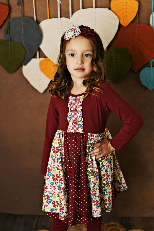Crimson Dress and Leggings Set  - Doodlebug's Children's Boutique