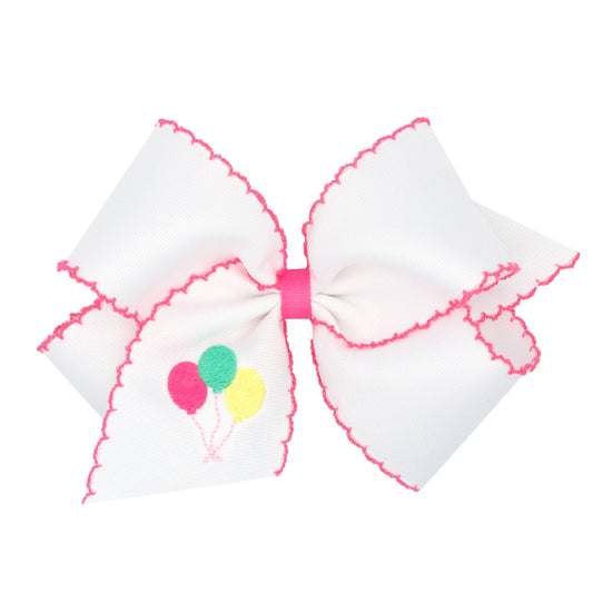 Pink Balloon Moonstitch King Bow  - Doodlebug's Children's Boutique