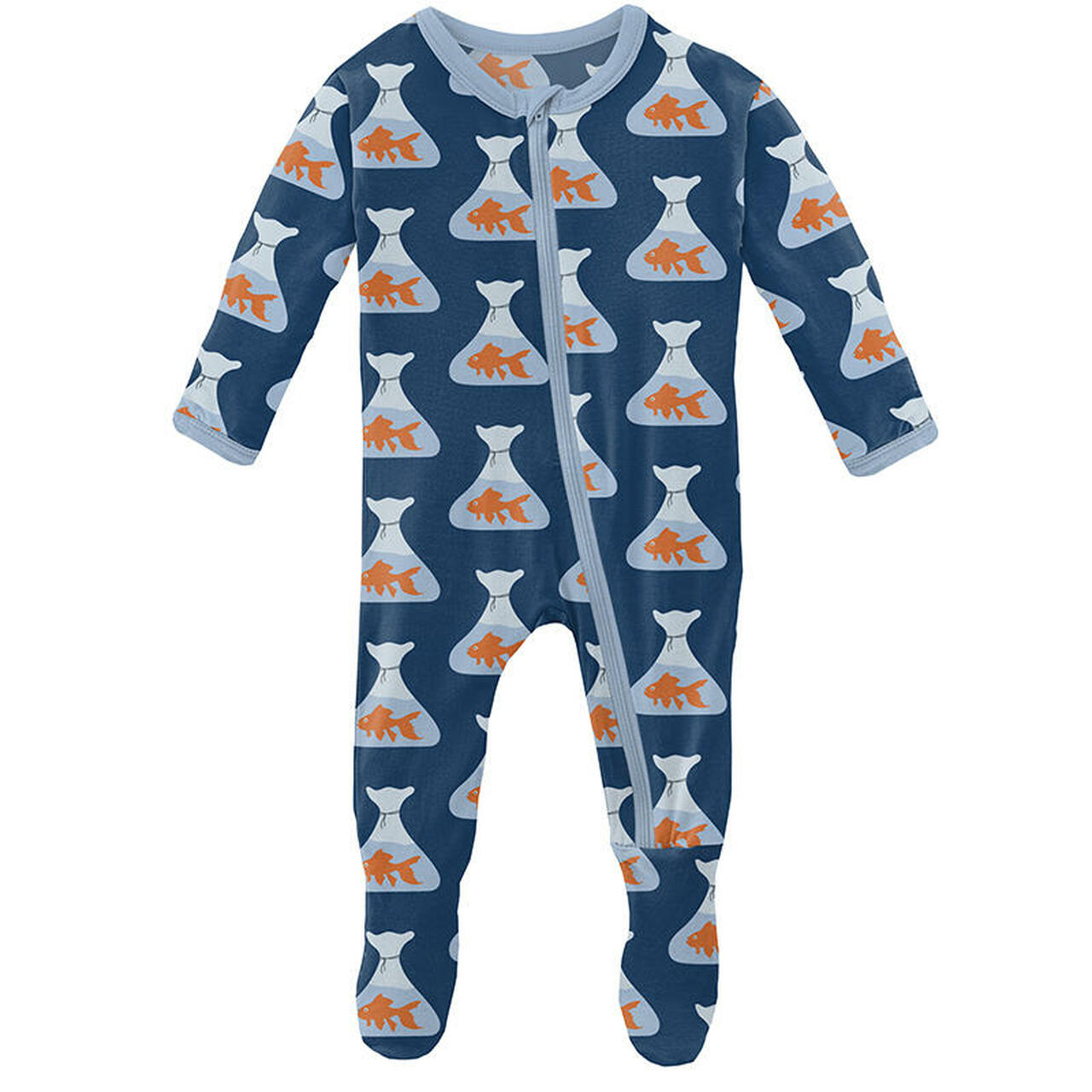Print Footie with Zipper in Navy Goldfish Prize  - Doodlebug's Children's Boutique