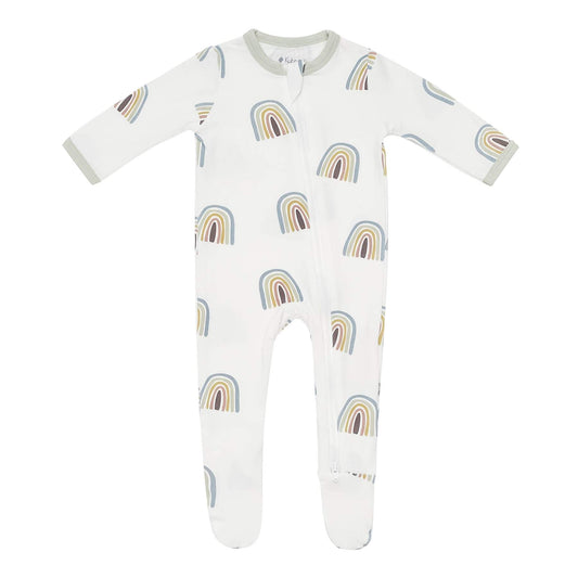 Printed Zippered Footie in Aloe Rainbow  - Doodlebug's Children's Boutique