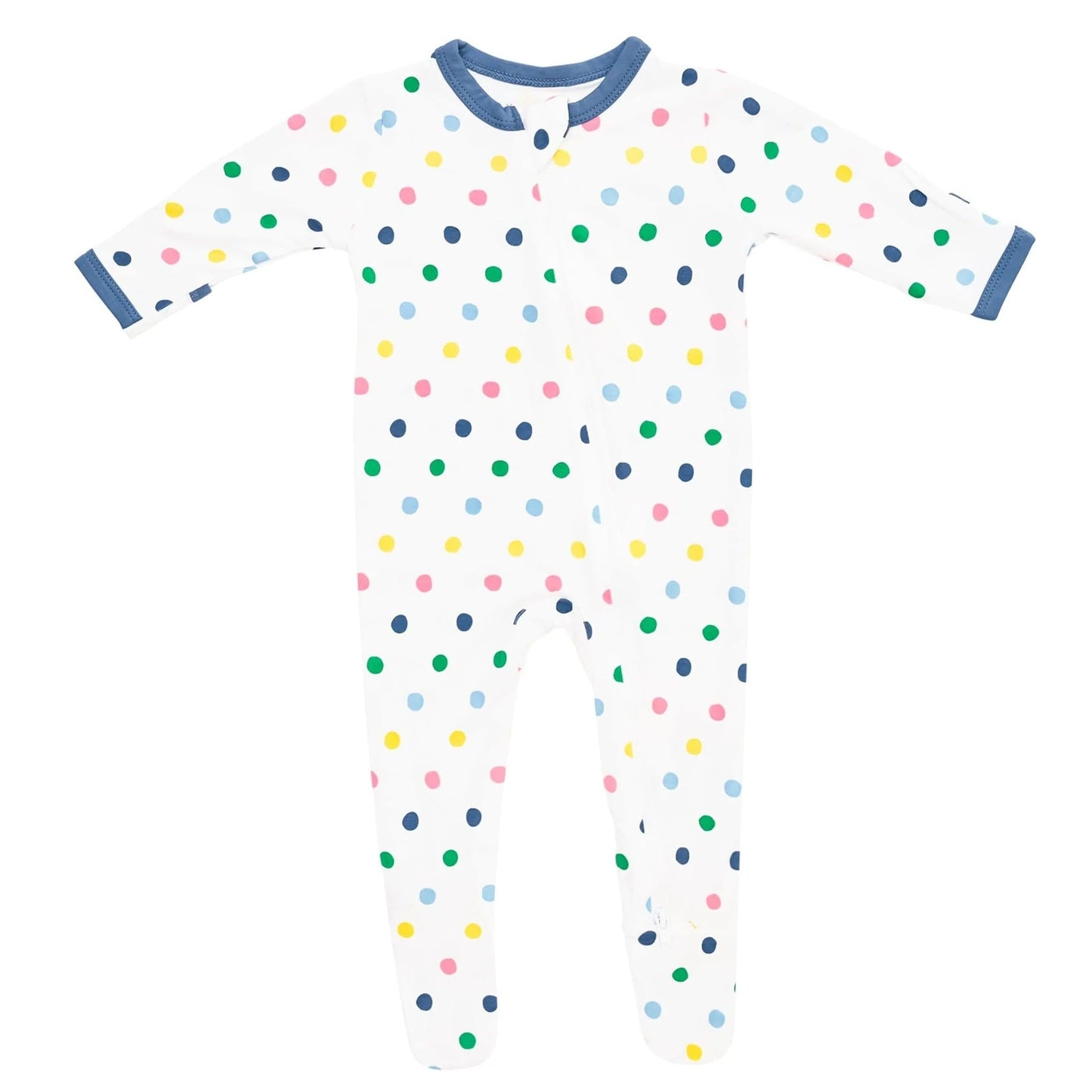 Printed Zippered Footie in Spring Polka Dots  - Doodlebug's Children's Boutique
