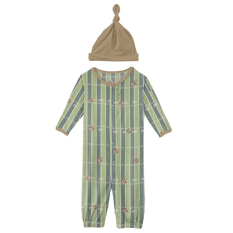 Print Layette Gown Converter and Knot Hat Set in Football  - Doodlebug's Children's Boutique