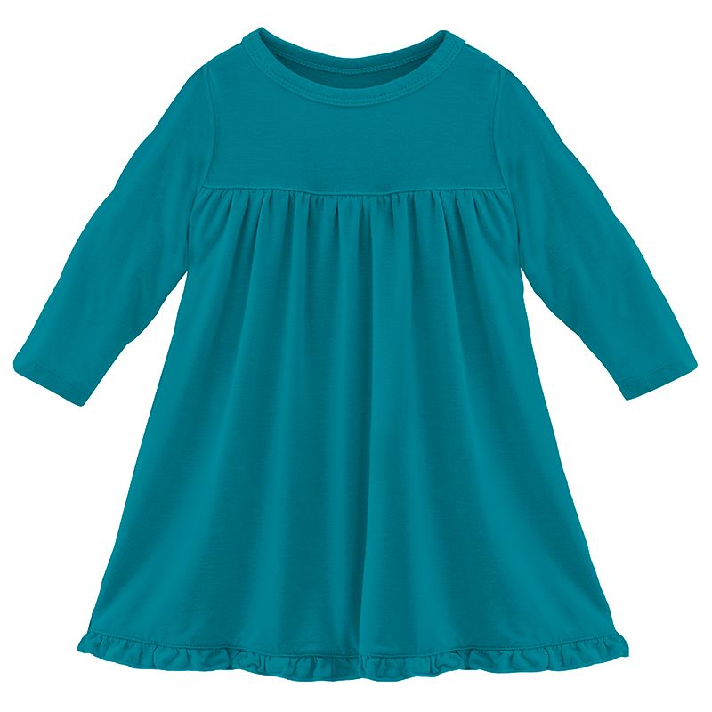 Solid Classic Long Sleeve Swing Dress in Bay  - Doodlebug's Children's Boutique
