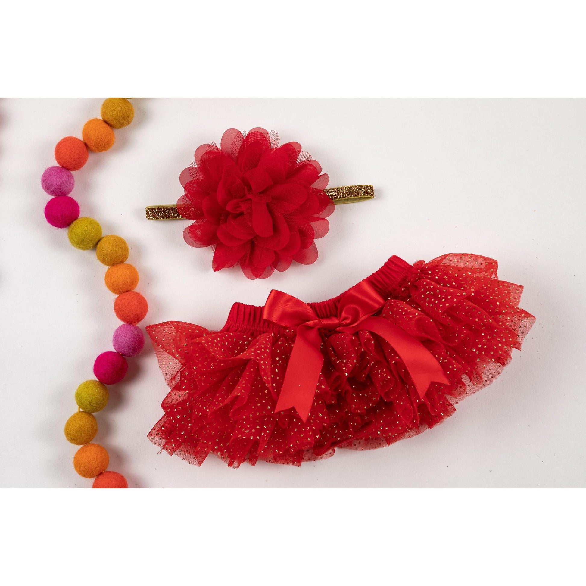 Red with Gold Glitter Tutu Bloomer and Headband Set  - Doodlebug's Children's Boutique