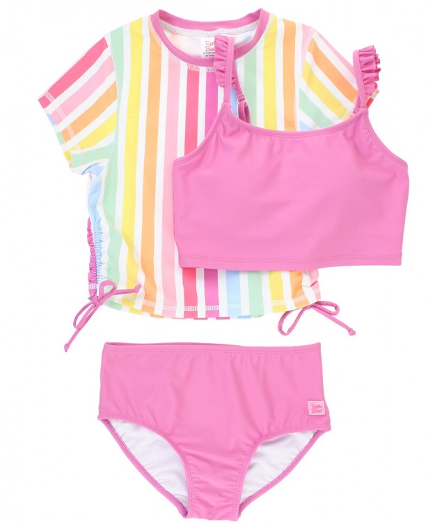 Rainbow Dream Stripe Cropped Rash Guard Bikini 3 Piece Set  - Doodlebug's Children's Boutique