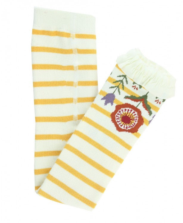 Footless Ruffle Tights in Golden Yellow Stripe Floral  - Doodlebug's Children's Boutique