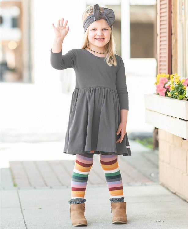 Footless Ruffle Tights in Rainbow Stripe  - Doodlebug's Children's Boutique