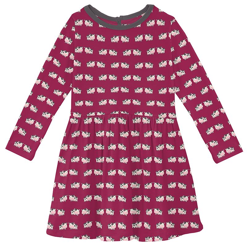 Print Long Sleeve Twirl Dress in Berry Cow  - Doodlebug's Children's Boutique