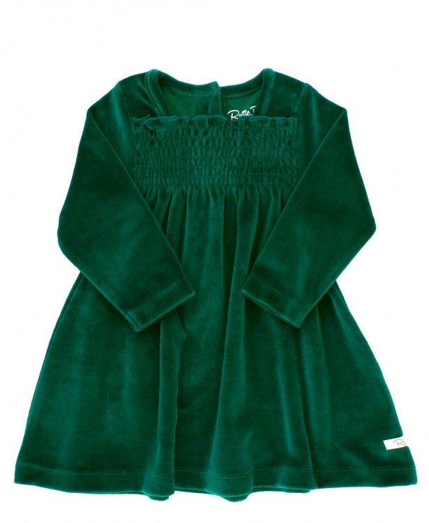 Evergreen Velour Smocked Dress  - Doodlebug's Children's Boutique