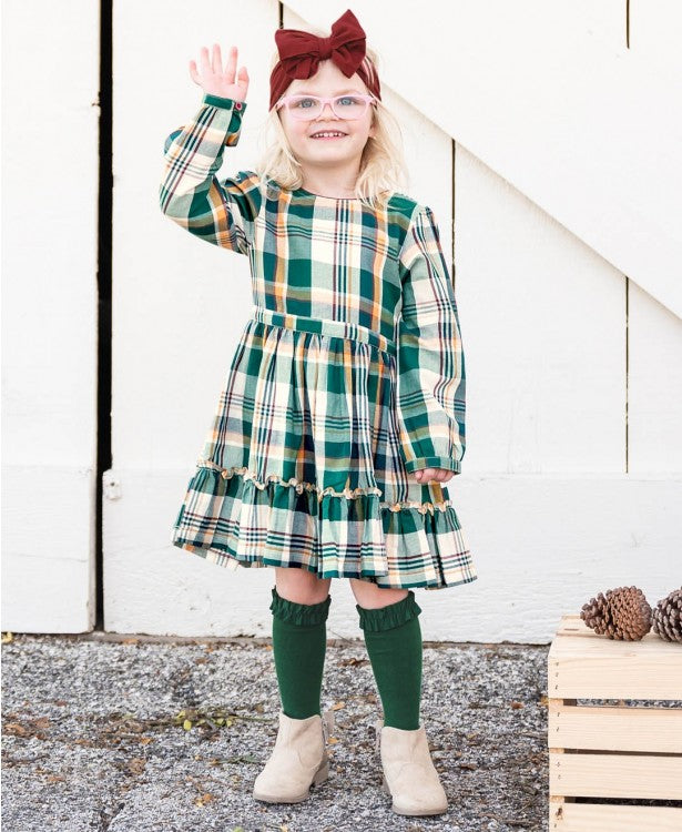 Windsor Plaid Scoop Neck Ruffle Dress  - Doodlebug's Children's Boutique