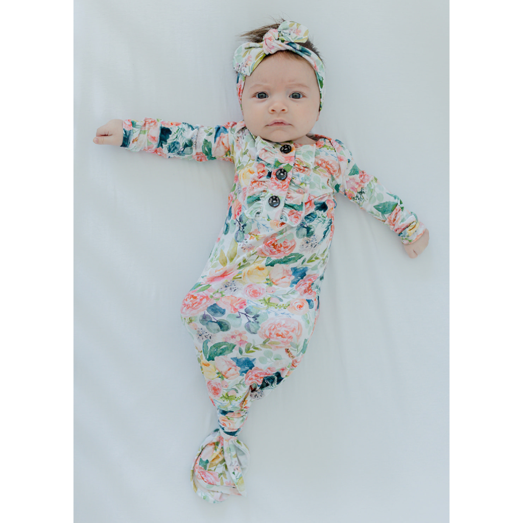 Mabel Knotted Ruffle Button Gown and Headband  - Doodlebug's Children's Boutique
