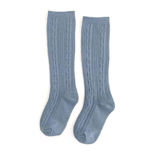 Cable Knit Knee High Socks in Steel Blue  - Doodlebug's Children's Boutique