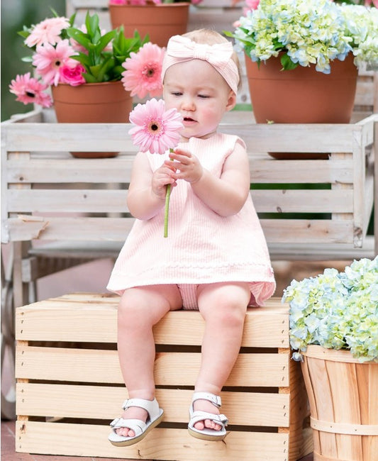 Pink Seersucker Swing Top and Bloomer Set  - Doodlebug's Children's Boutique