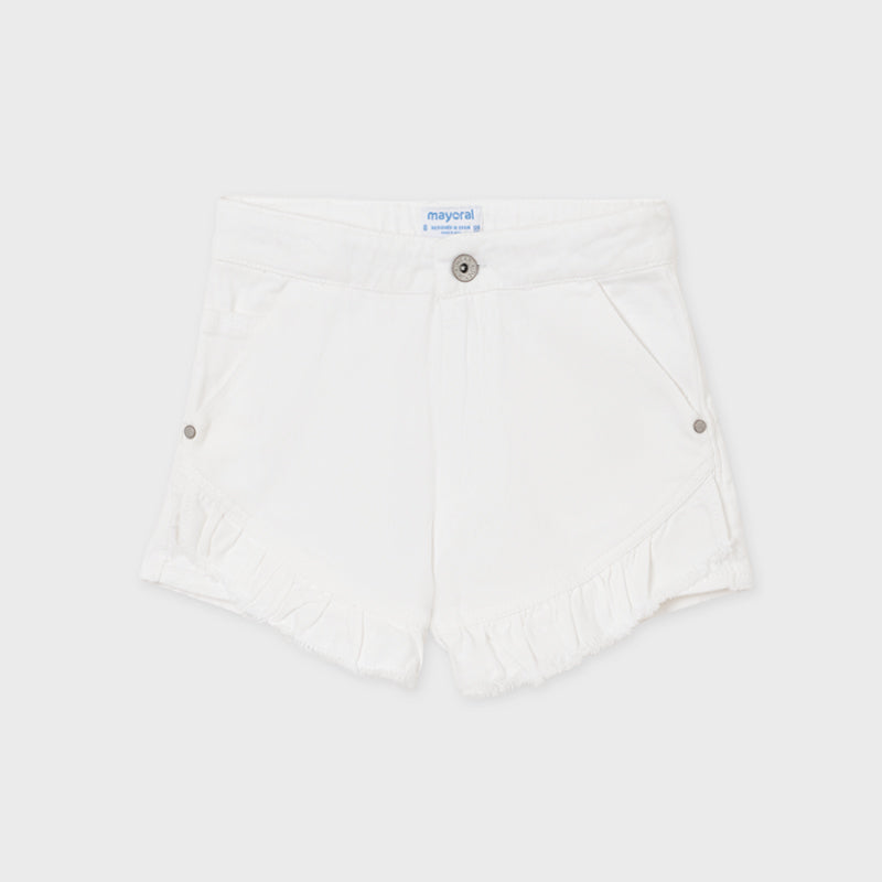 White Twill Ruffle Shorts  - Doodlebug's Children's Boutique