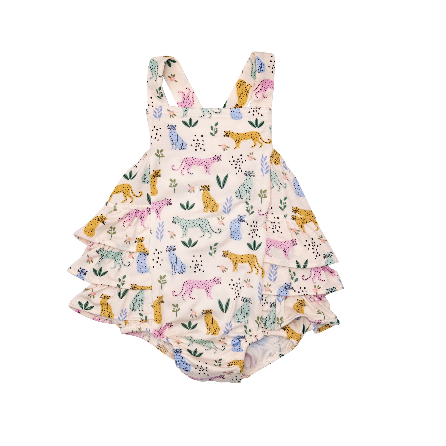 Ruffle Sunsuit in Leopard  - Doodlebug's Children's Boutique