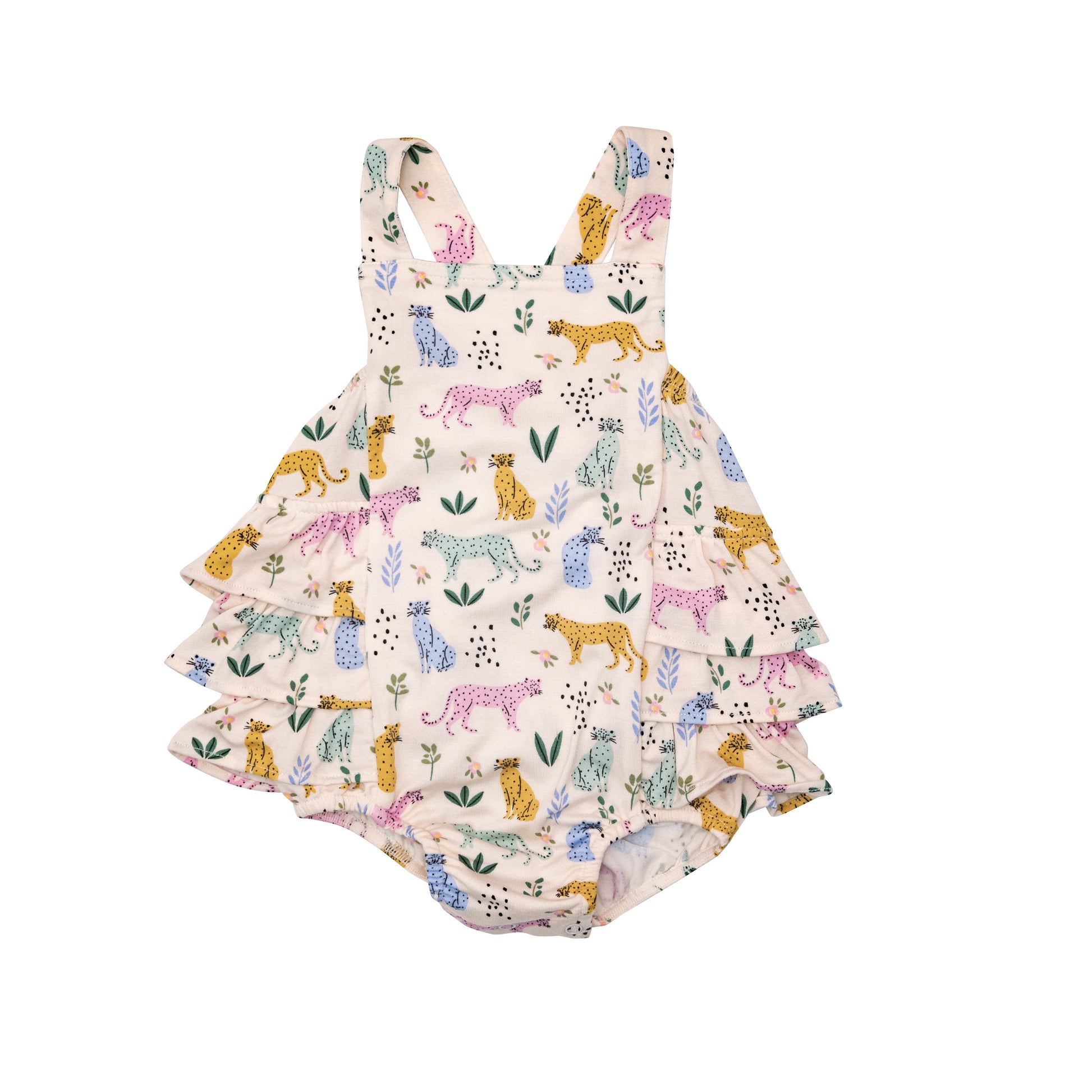 Ruffle Sunsuit in Leopard  - Doodlebug's Children's Boutique