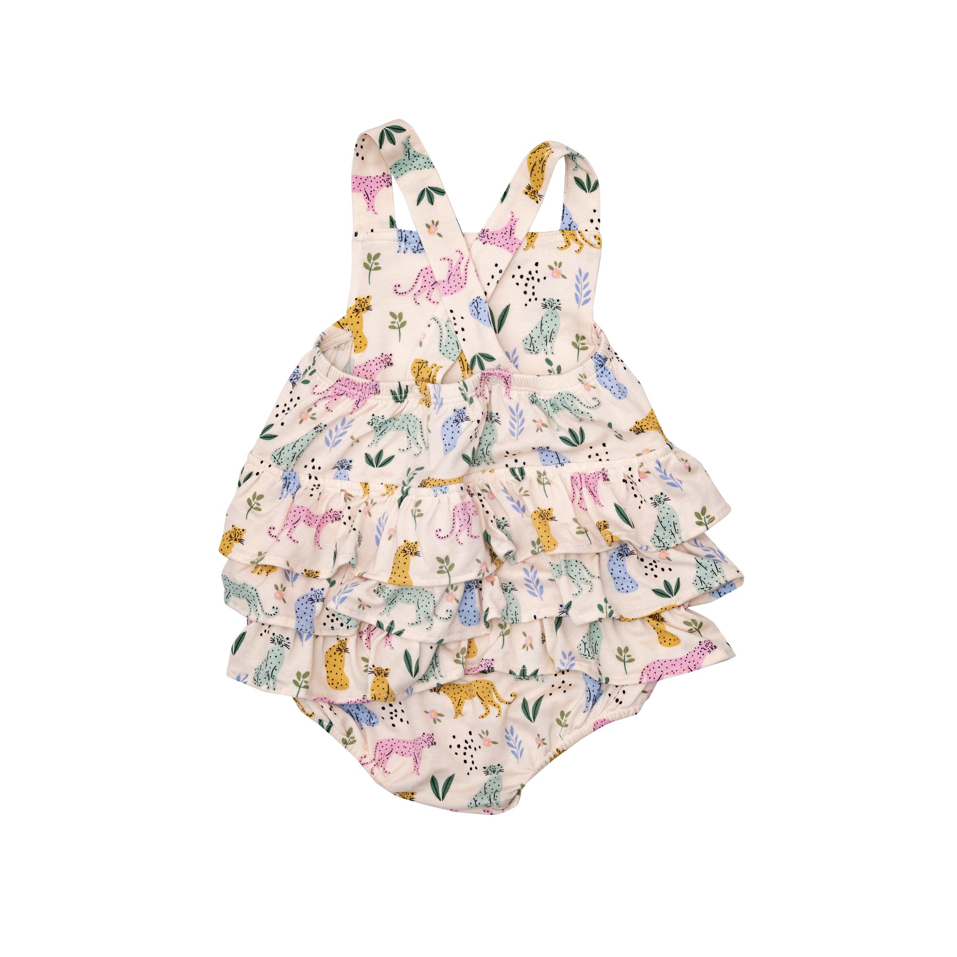 Ruffle Sunsuit in Leopard  - Doodlebug's Children's Boutique