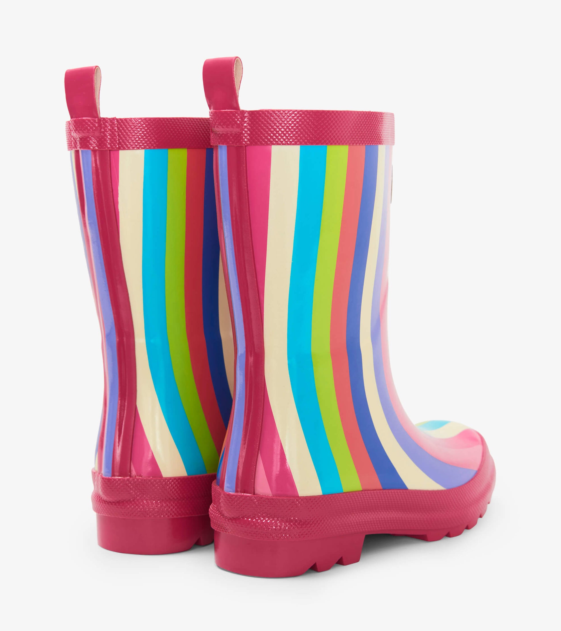 Rainbow Stripes Shiny Rain Boots  - Doodlebug's Children's Boutique