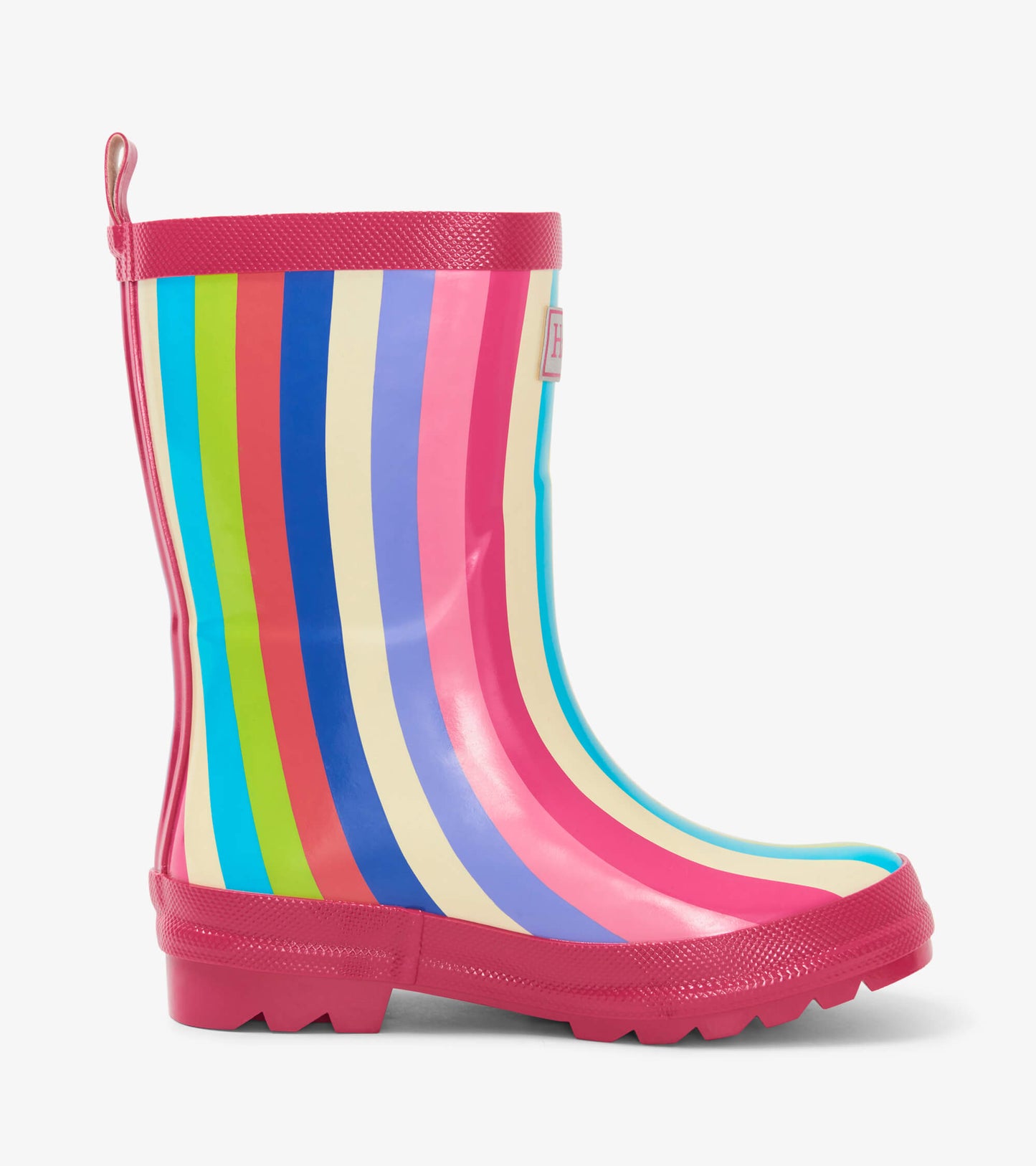 Rainbow Stripes Shiny Rain Boots  - Doodlebug's Children's Boutique