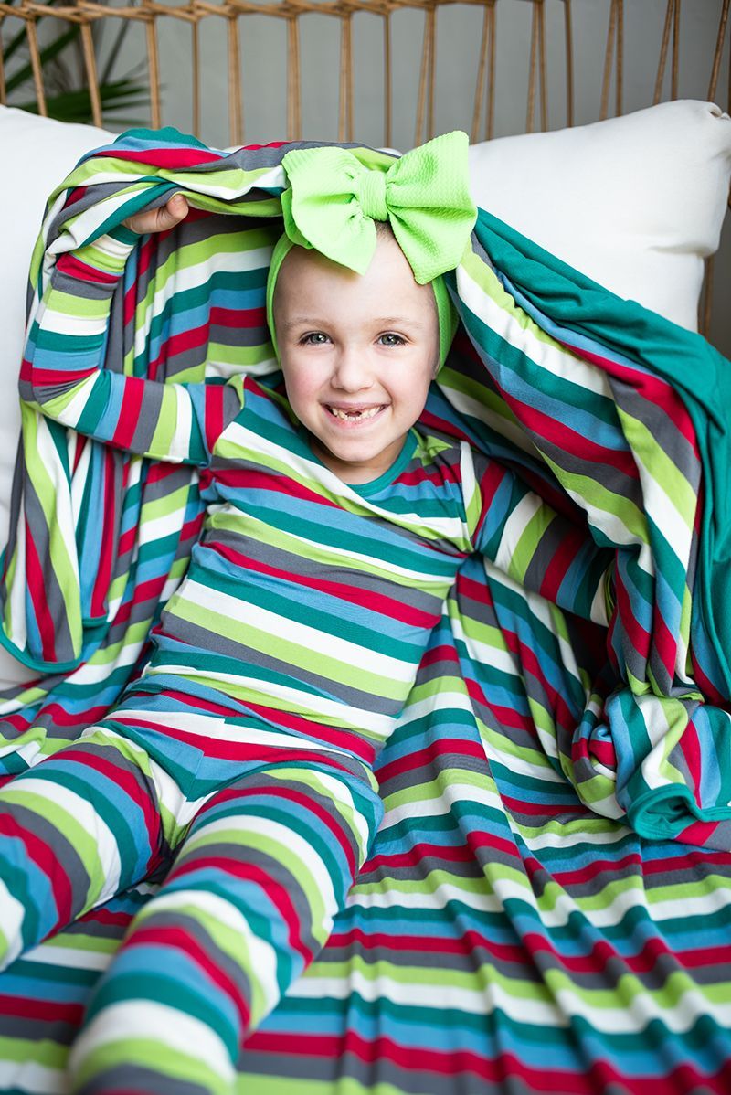 Print Long Sleeve Pajama Set in Multi Stripe  - Doodlebug's Children's Boutique