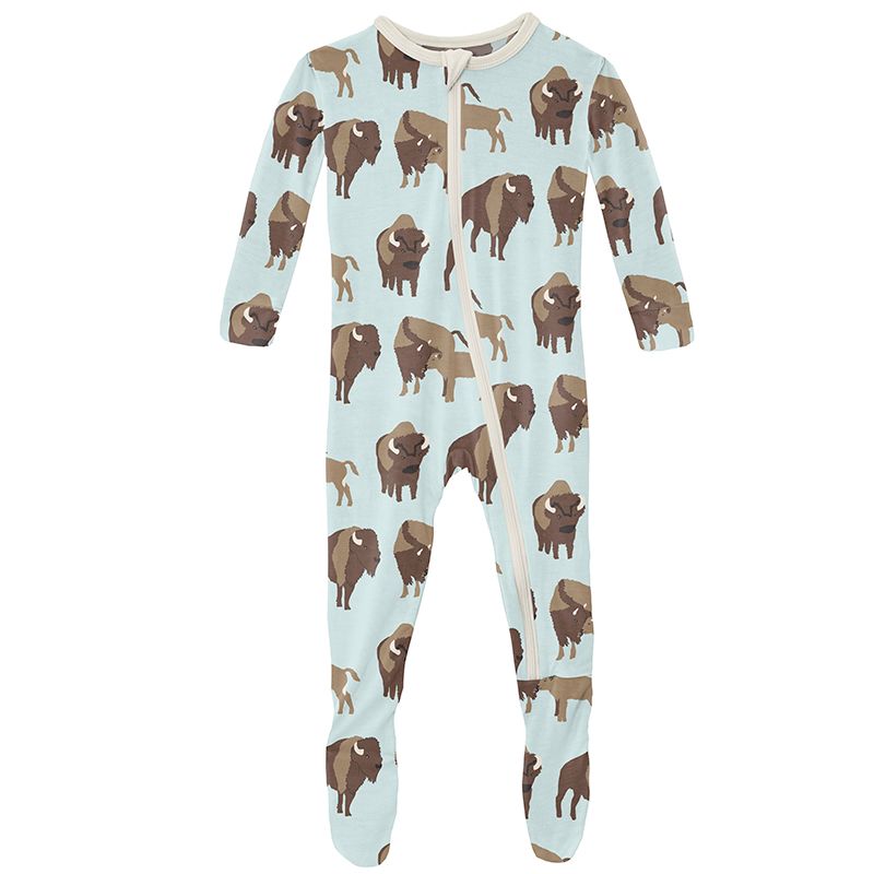 Print Footie with Zipper in Fresh Air Bison  - Doodlebug's Children's Boutique