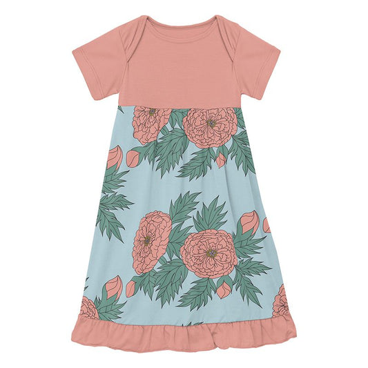 Print Short Sleeve One Piece Dress Romper in Spring Sky Floral  - Doodlebug's Children's Boutique