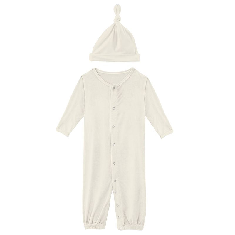 Solid Layette Gown Converter and Knot Hat Set in Natural  - Doodlebug's Children's Boutique
