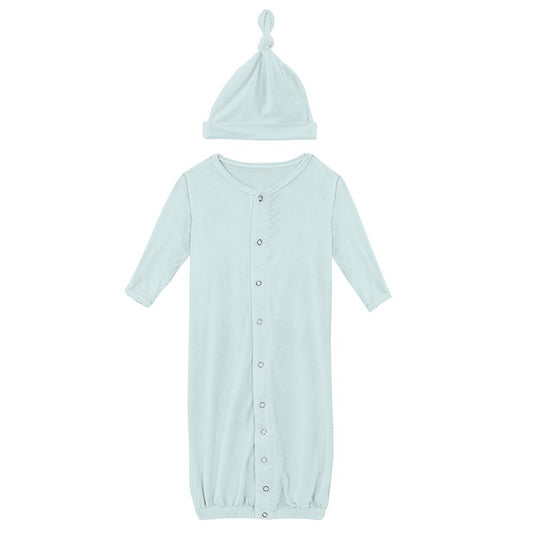 Solid Layette Gown Converter and Knot Hat Set in Fresh Air  - Doodlebug's Children's Boutique