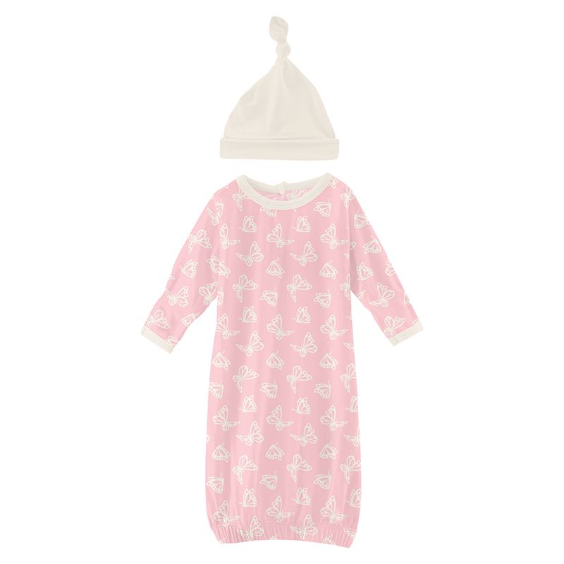 Print Layette Gown and Hat Set in Lotus Butterfly  - Doodlebug's Children's Boutique